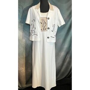 Cat Print Dress Jacket Set Sleeveless‎ Maxi Animal Lover Outfit Size 10